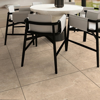 Duratile Designs Earthstone Beige Matt Natural Stone Effect Textured Porcelain Indoor Floor Tile, Pack Of 3, (L)600Mm (W)600Mm