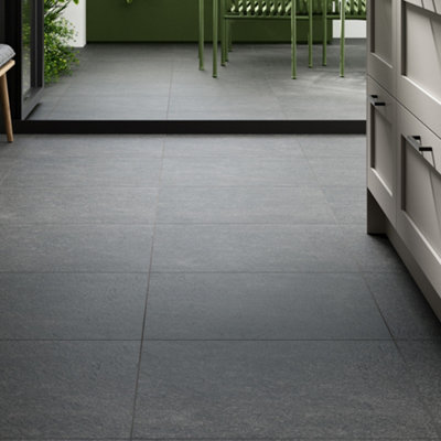 Duratile Designs Milestone Anthracite Matt Stone Effect Porcelain Indoor Floor Tile, Pack Of 3, (L)600Mm (W)600Mm