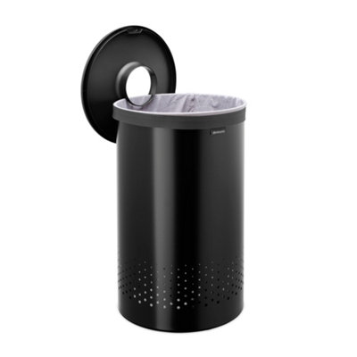 Brabantia Matt Black Plastic & Stainless Steel Large Laundry Bin, 60L