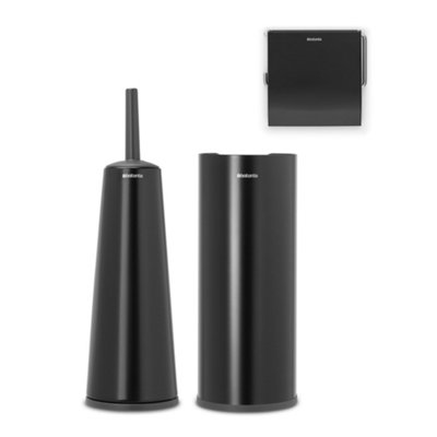 Brabantia Black Renew Plastic & Steel Set Of Toilet Accessories, Set Of 3