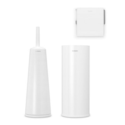 Brabantia Renew White Plastic & Steel Set Of Toilet Accessories, Set Of 3