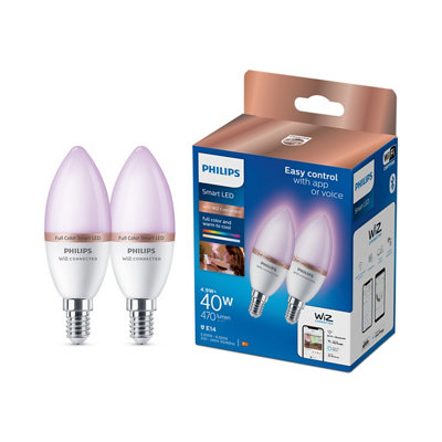 Philips Wiz Ses 40W Led Cool White, Rgb & Warm White Candle Non-Dimmable Light Bulb Pack Of 2