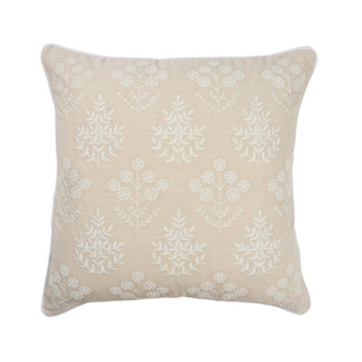 B&Q Natural & White Embroidered Floral Indoor Cushion (L)45Cm (W)45Cm