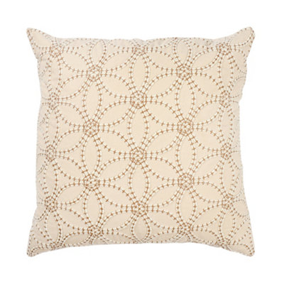 B&Q Natural & White Embroidered Geometric Flowers Indoor Cushion (L)45Cm (W)45Cm