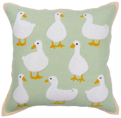 B&Q Green & White Duck Tufted Slub Effect Indoor Cushion (L)45Cm (W)45Cm