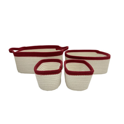 B&Q Flexi Storage Living Red Trim White Polyester Nestable Storage Basket (H)14Cm (W)32Cm (D)22Cm, Set Of 4